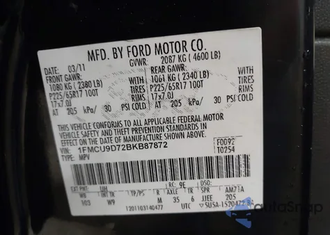 2011 Ford Escape Xlt z USA, uszkodzony, nr VIN 1FMCU9D72BKB87872